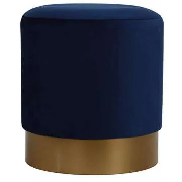 Cortesi Home Sheppe Ottoman in Blue Velvet with Gold Base