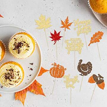 30Pcs Thanksgiving Cupcake Toppers for Festive Decor