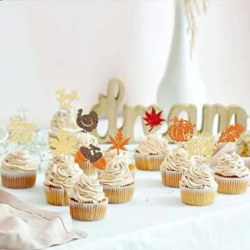 30Pcs Thanksgiving Cupcake Toppers for Festive Decor