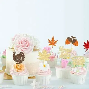30Pcs Thanksgiving Cupcake Toppers for Festive Decor