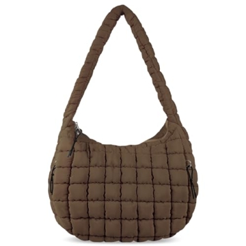 Quilted Puffer Tote Bag - Trendy Lightweight Nylon Crossbody Bag for Women
