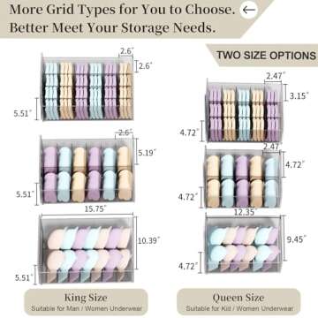 Miaocona Underwear Organizer Drawer, 15 Cells Plastic Sock Underwear Storage Drawer, Stackable Closet Organizers and Storage Box for Bras, Socks, Scarves, Ties, Belt (Queen Size-White, 1 Pcs)