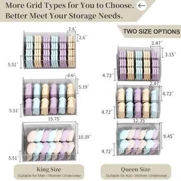 Miaocona Underwear Organizer Drawer, 15 Cells Plastic Sock Underwear Storage Drawer, Stackable Closet Organizers and Storage Box for Bras, Socks, Scarves, Ties, Belt (Queen Size-White, 1 Pcs)