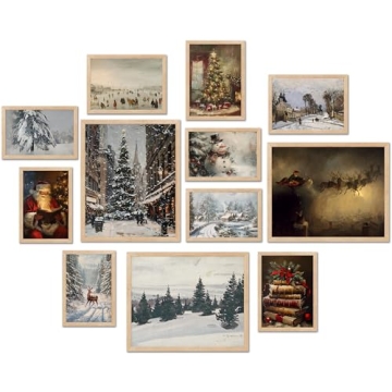 TwoDays Vintage Christmas Wall Art Collection - Set of 12 Prints for Holiday Decor