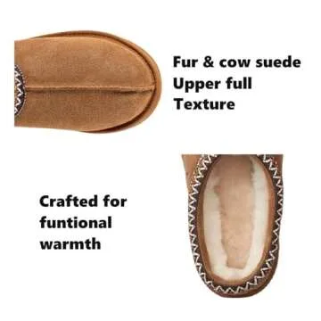 Women's Slipper Slip On For Women Suede Leather Indoor/Outdoor Comfy Fur Fleece Lined Short Mini Boot Tasman Slippers Chestnut 7.5-8