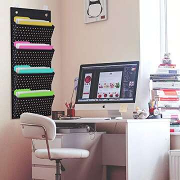 Eamay Wall Mount/Over Door File Hanging Storage Organizer - 4 Large Office Supplies File Document Or...