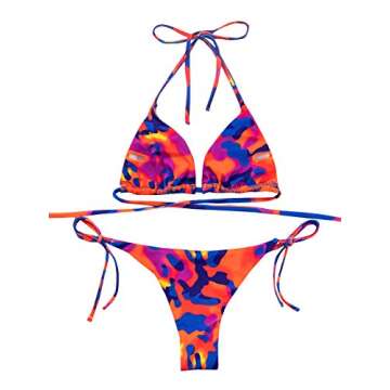 SOLY HUX Women's Floral Print 2 Piece Swimsuits Bikini Set Halter Triangle Swimwear Sexy Bathing Suit