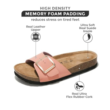 Project Cloud 100% Genuine Leather Sandals Women Dressy Summer Beach Essentials - Flip Flops & Slides for Women w/Memory Foam Insole Womens Sandals Comfortable - Women Footwear (Ibiza, Pink, 7)