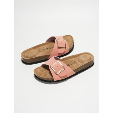 Project Cloud 100% Genuine Leather Sandals Women Dressy Summer Beach Essentials - Flip Flops & Slides for Women w/Memory Foam Insole Womens Sandals Comfortable - Women Footwear (Ibiza, Pink, 7)