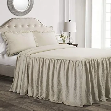 Lush Decor Ruffle Skirt Bedspread Set - 3 Piece Luxurious Farmhouse Bedding Set - Elegant, Charming ...
