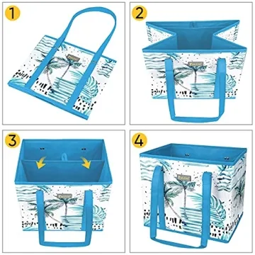 BALEINE 3Pk Reusable Grocery Bags, Foldable Shopping Bags for Groceries with Reinforced Bottom & Handles (Island Breeze)