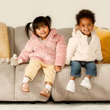 Amazon Essentials x Sofia Grainge Toddler Girls' Velour Puffer Jacket, Rose, 3T