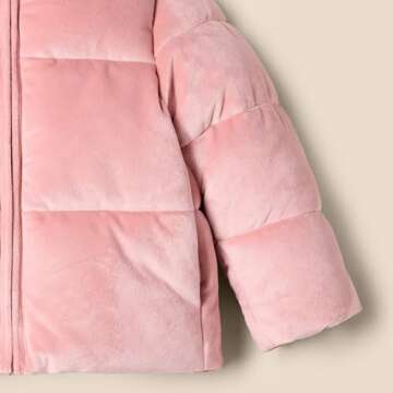 Amazon Essentials x Sofia Grainge Toddler Girls' Velour Puffer Jacket, Rose, 3T