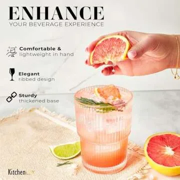 Kitchen Lux Ribbed Drinking Glasses Set for All Occasions