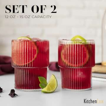 Kitchen Lux Ribbed Drinking Glasses Set for All Occasions