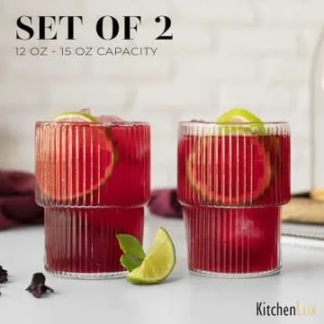 Kitchen Lux Ribbed Drinking Glasses Set for All Occasions