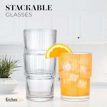 Kitchen Lux Ribbed Drinking Glasses Set for All Occasions