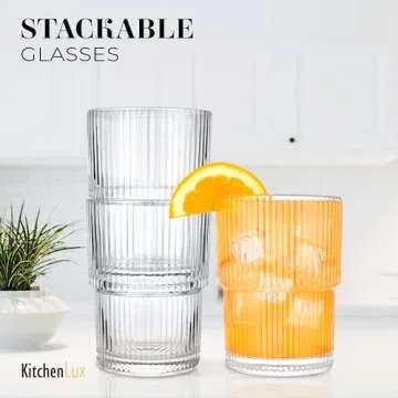 Kitchen Lux Ribbed Drinking Glasses Set for All Occasions