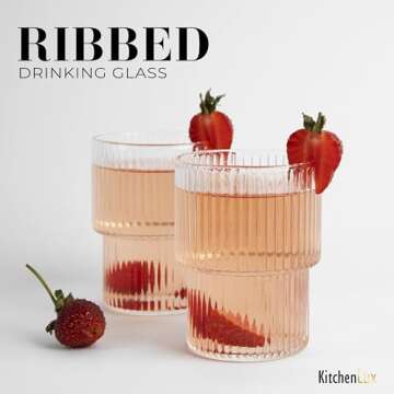 Kitchen Lux Ribbed Drinking Glasses Set for All Occasions
