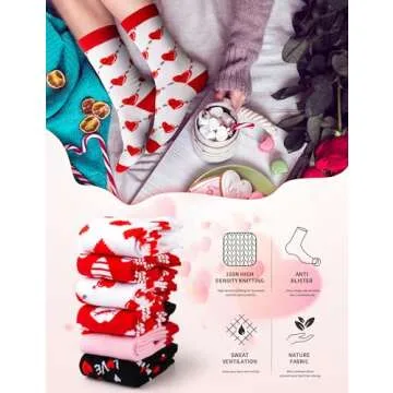 TENYSAF Fun Valentine Socks for Women - Funny Xmas Gifts for Female Novelty Cozy Crew Cotton Sock Set