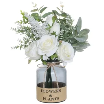 YXZZWL Faux Silk Roses with Eucalyptus in Elegant Vase - Perfect for Home Decor
