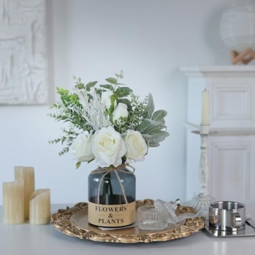 YXZZWL Faux Silk Roses in Vase - Home Decor