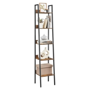 VASAGLE Bookshelf, 5-Tier Narrow Bookcase, Ladder Shelf for Home Office, Living Room, Bedroom, Kitch...