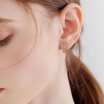 STAYLOVE Small Gold Hoop Earrings for Women 14K Real Gold Plated Mini Cartilage Hypoallergenic Green...