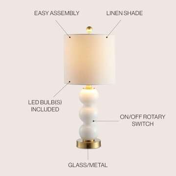 JONATHAN Y JYL1021A 21" Glass/Metal LED Table Lamp - White/Brass Gold Modern Design