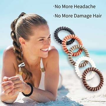 79STYLE 30Pcs Spiral No-Crease Matte Phone Cord Ponytail Holders and Plastic Coil Scrunchies (10 Colors - Large Size)