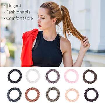 79STYLE 30Pcs Spiral No-Crease Matte Phone Cord Ponytail Holders and Plastic Coil Scrunchies (10 Colors - Large Size)