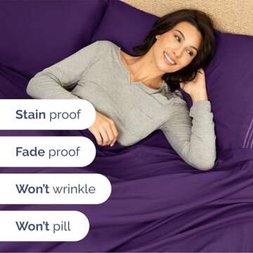 Extra Deep Queen Sheet Set - 6 Piece Breathable & Cooling Sheets - Hotel Luxury Bedding Set w/18-24 Inch Extra Deep Pockets - Easy & Secure Fit - Super Soft, Wrinkle Free & Comfy - Purple, Queen Size