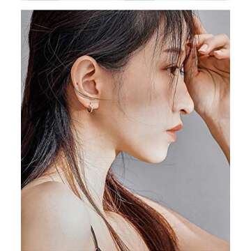 Blue Crystal Evil Eye Tiny Round Hoop Earrings Sterling Silver Small Huggie Hoops for Women (Gold)