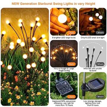 ASMAD Solar Garden Lights (2-Pack, 16 LEDs), Decorative Swaying Lights for Outdoor Decor