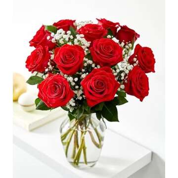 From You Flowers - One Dozen Long Stemmed Red Roses with Glass Vase (Fresh Flower Bouquets) Birthday, Anniversary, Valentine's Day, Get Well, Congratulations, Thank You, All Occasions