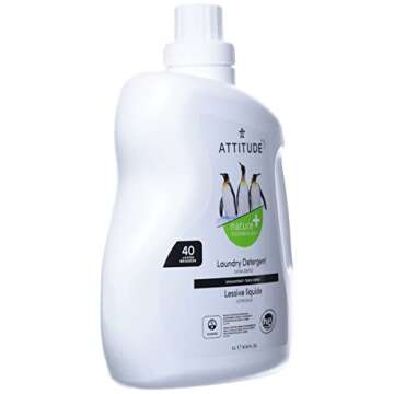 ATTITUDE Liquid Laundry Detergent, EWG Verified Laundry Soap, HE Compatible, Vegan and Plant Based Products, Cruelty-Free, Unscented, 40 Loads, 67.6 Fl Oz