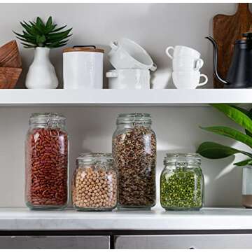 4 Elegant Glass Food Storage Jars with Airtight Lids - Perfect for Kitchen Organization