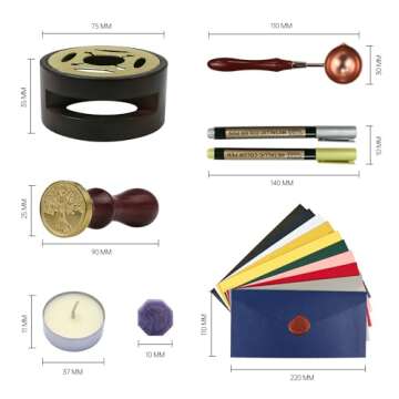 TRINIDa Wax Seal Kit, Wax Seal Stamp Kit with 24 Colors 624 Pcs Wax Seal Beads, Sealing Wax Warmer, Envelopes, Candles, Wax Stamp, Metallic Pen for Gift and Decoration