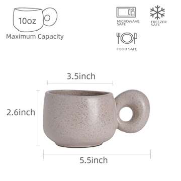 Uaral Cermic Small Coffee Mugs 10 Ounce Cappuccino Mugs Handmade Mug Set with One-finger Handle for Mocca,Latte,Cereal,Yogurt and Beverage,Set of 2(Cream)