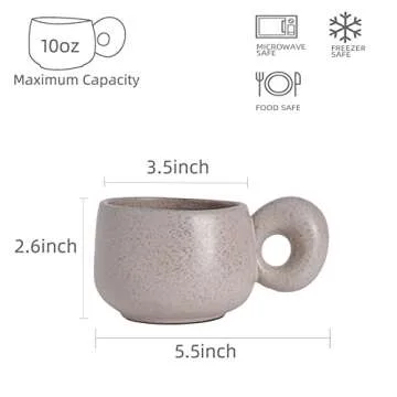 Uaral Cermic Small Coffee Mugs 10 Ounce Cappuccino Mugs Handmade Mug Set with One-finger Handle for Mocca,Latte,Cereal,Yogurt and Beverage,Set of 2(Cream)