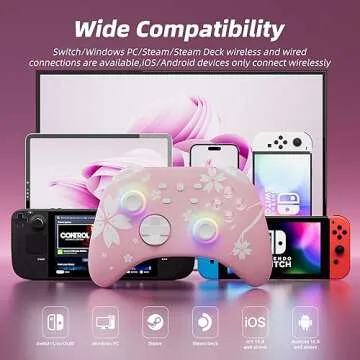 Mytrix Wireless Pro Controllers for Nintendo Switch, Windows PC iOS Android Steam/Steam Deck, Sakura Pink Bluetooth Controller with Programmable, Headphone Jack, Adjustable LED Light/Turbo/Vibration