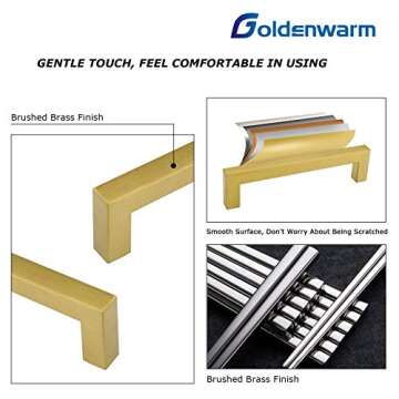 goldenwarm Brushed Brass Drawer Pulls Knobs Kitchen Cabinet Handles - LSJ12GD192 Modern Gold Cabinet Pulls 7-1/2 Inches Hole Center 5 Pack Square Furniture Cupboard Door Handles