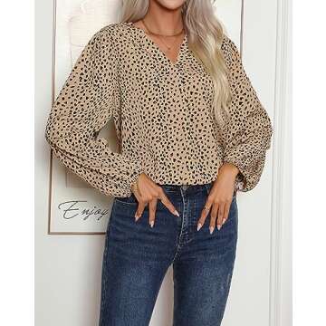 Womens Long Sleeve Blouses for Work Business Casual Tops V Neck Loose Business Shirts Casual Work Tu...