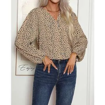 Womens Long Sleeve Blouses for Work Business Casual Tops V Neck Loose Business Shirts Casual Work Tu...