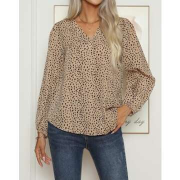 Womens Long Sleeve Blouses for Work Business Casual Tops V Neck Loose Business Shirts Casual Work Tunic Medium,Khaki