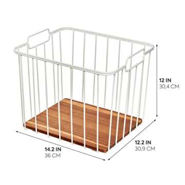 iDesign The Ría Safford Collection Deep Pantry Wire Basket with Acacia Wood, 14.25" x 12.5" x 12", 15.25" x 12.5" x 12"