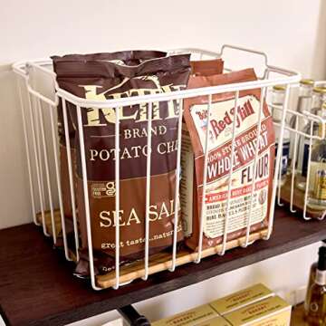 iDesign The Ría Safford Collection Deep Pantry Wire Basket with Acacia Wood, 14.25" x 12.5" x 12", 15.25" x 12.5" x 12"