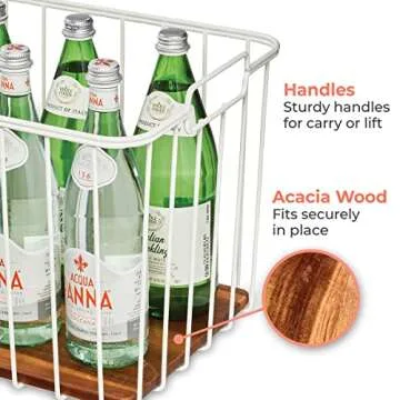 iDesign The Ría Safford Collection Deep Pantry Wire Basket with Acacia Wood, 14.25" x 12.5" x 12", 15.25" x 12.5" x 12"