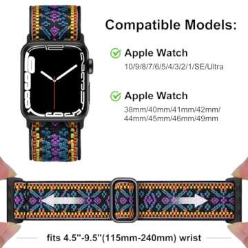 Easuny 5 Pack Stretchy Bands Compatible with Apple Watch 38mm 40mm 41mm 42mm 44mm 45mm 46mm 49mm Women, Elastic Fabric Nylon Strap Wristband for iWatch SE Series 10 9 8 7 6 5 4 3 Ultra Boho Solo Loop
