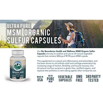 No Boundaries Health and Wellness MSM Organic Sulfur Powder and Capsule Kit - Premium Sulfur Supplem...
